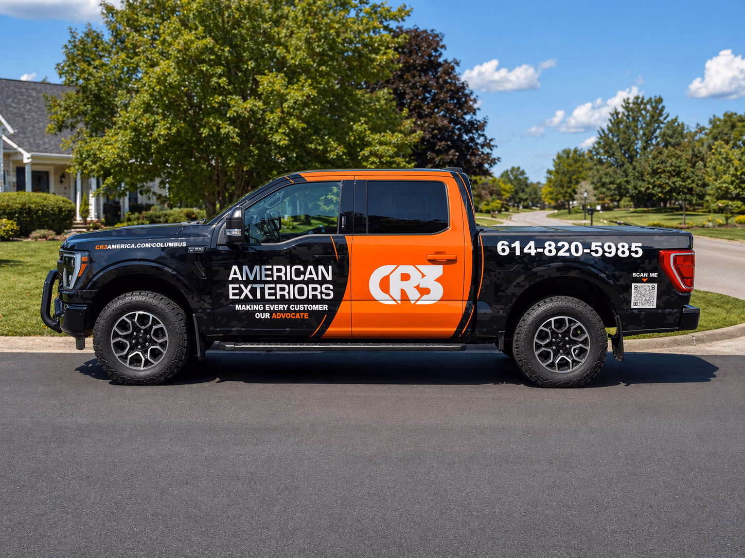 CR3 Ford F-150 full wrap parked in a residential neighborhood