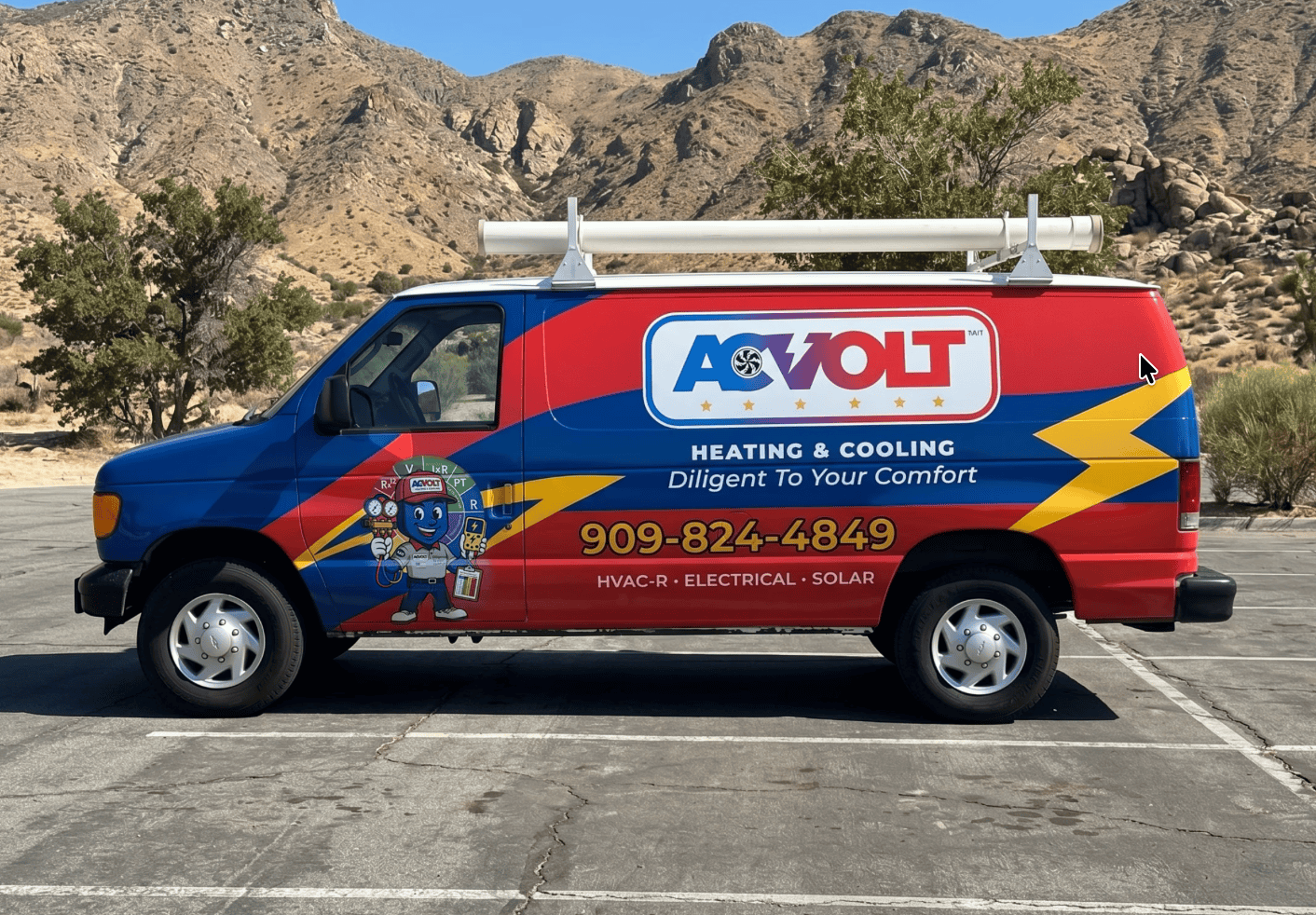 AC Volt Ford Econoline van full wrap, side profile